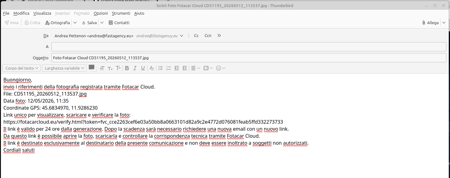 Email con link alla verifica pubblica della foto